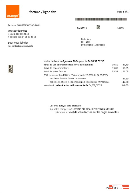 France Orange business utility bill template in Word and PDF formats1